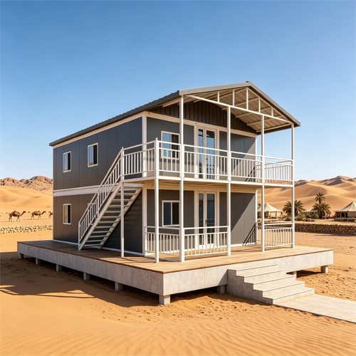 Expandable container house in a harsh desert environment